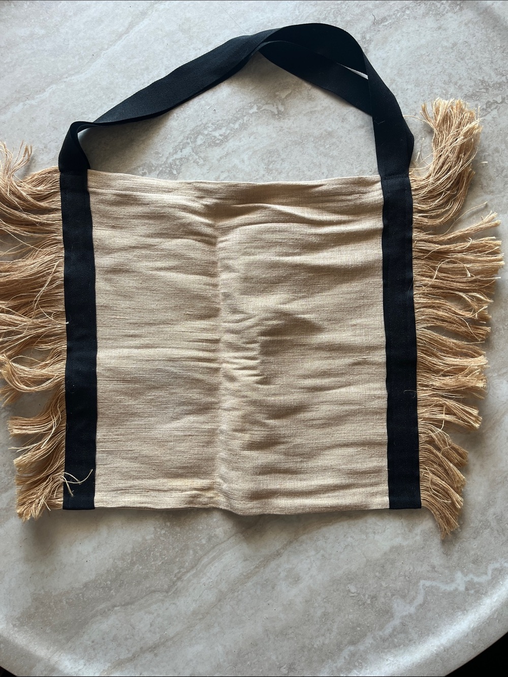 Source Unknown Beige and Black Fringe Tote Bag